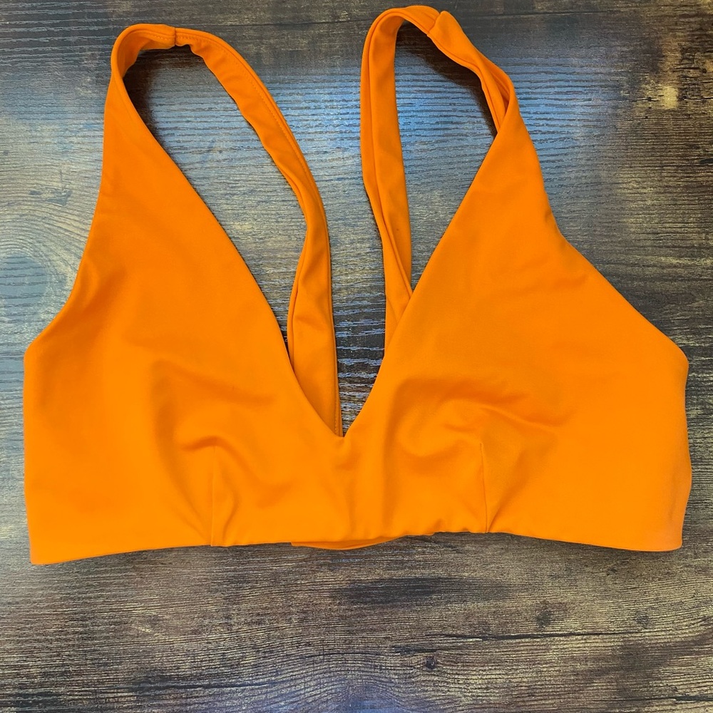 Lattice Back Scoop Neck Orange Swim Top